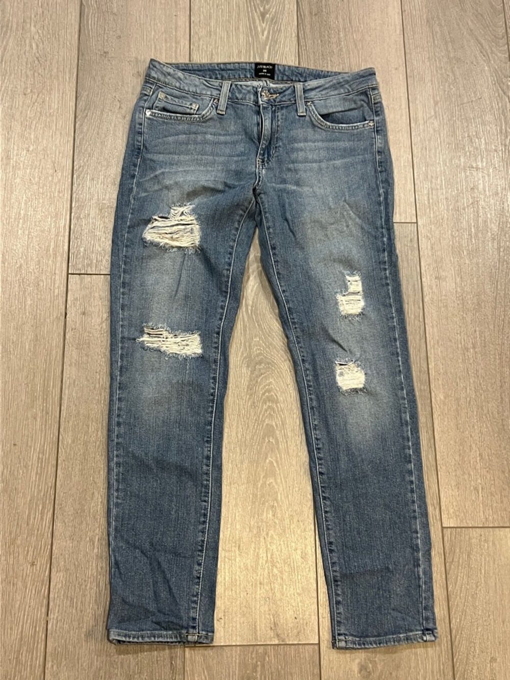 Just Black Distressed Mid Blue Skinny Jeans